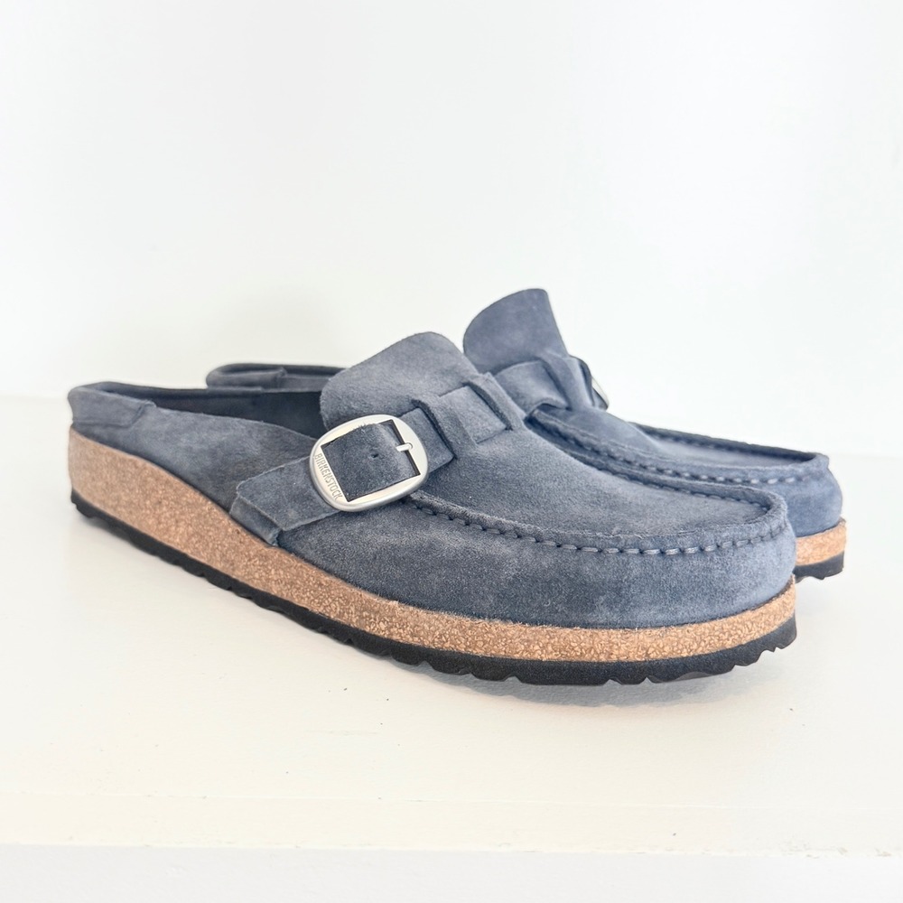 Birkenstock Buckley Clog 40 L9 M7 Blue Suede Boho Casual Comfort Slip On Mules